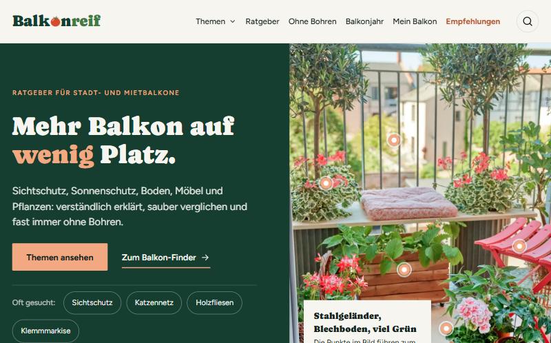 Startseite von Balkonreif, dem Ratgeber für Stadt- und Mietbalkone